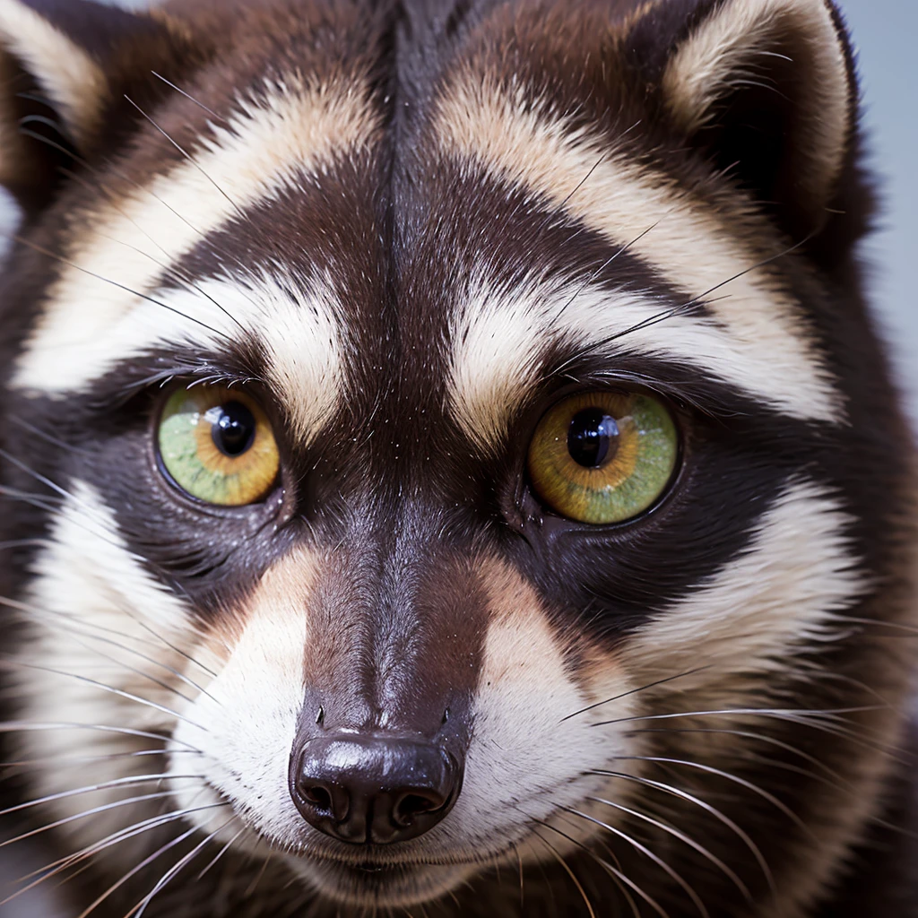 Persona cutin featuring a close up of a  raccoons eyes and nose