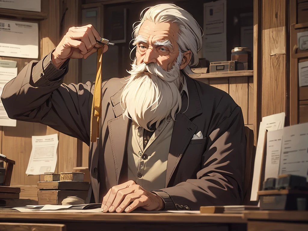 an old man with beard visits the doctor in village in 1975