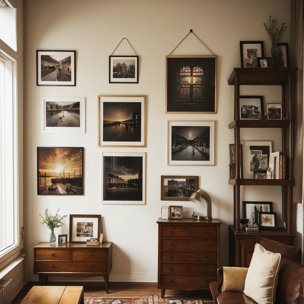 A poster in a nice frame is displayed in the center of the room. American 30's room