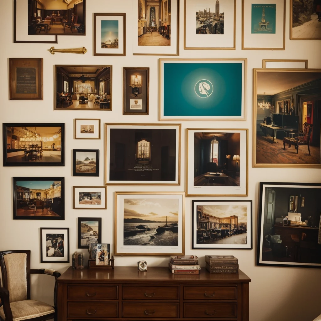 A poster in a nice frame is displayed in the center of the room. American 30's room