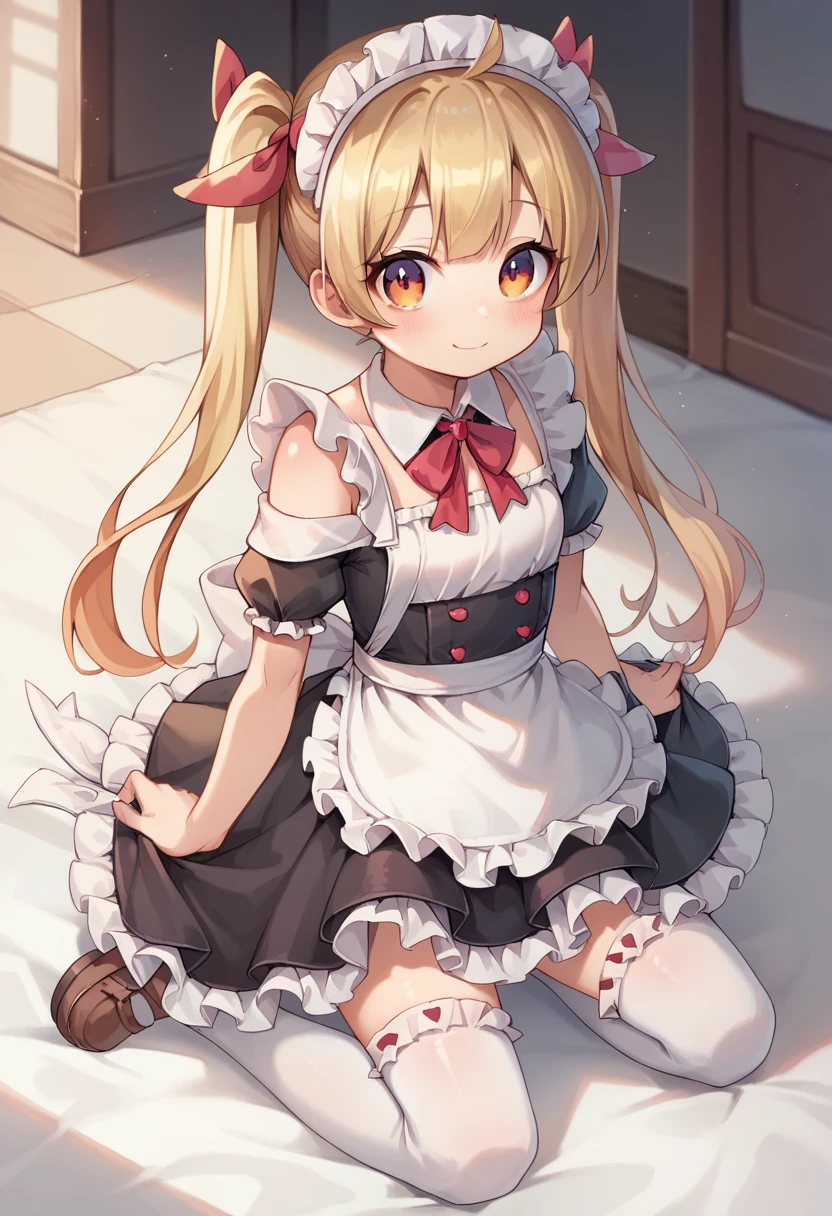 masterpiece1.0, best quality1.0, FHD1.0, female , 
****,cute,cute,cute, cheerful, kneeling, looking at viewer, twintail, blonde,  , hair ribbon, thighhighs, ((((((frilled clothing)))))), ((((((off shoulder)))))), ((((((undone clothing)))))), ((((((mini skirt)))))), ((((((maid)))))), ((((((apron)))))), ((((((absurdres)))))), ((((((kawaii)))))), ((((((cel anime)))))),fullbody