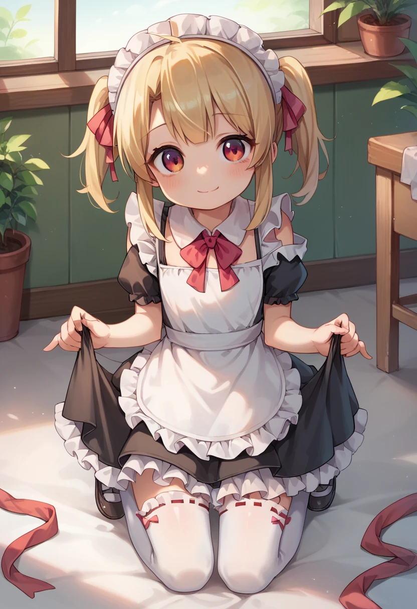 masterpiece1.0, best quality1.0, FHD1.0, female , 
loli,cute,cute,cute, cheerful, kneeling, looking at viewer, twintail, blonde,  , hair ribbon, thighhighs, ((((((frilled clothing)))))), ((((((off shoulder)))))), ((((((undone clothing)))))), ((((((mini skirt)))))), ((((((maid)))))), ((((((apron)))))), ((((((absurdres)))))), ((((((kawaii)))))), ((((((cel anime)))))),fullbody