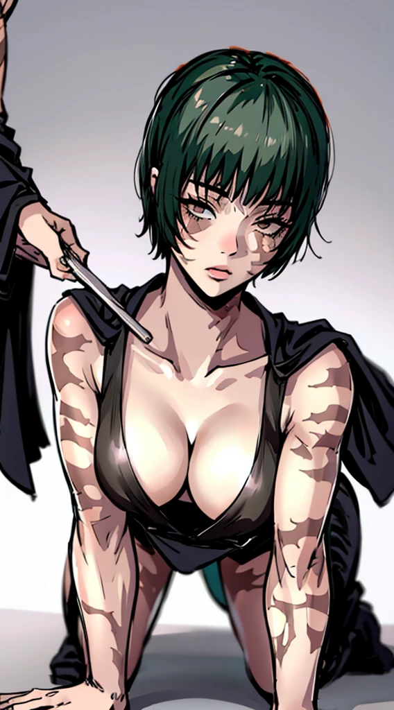 score_9, score_8_up, score_7_up, score_6_up, 1girl, on all fours, cute girl , kawai girl , cute face , bangs , bob cut , topless , smal breasts, cleavage , nipples , kimono , detailed , rogue girl , intricate details, sexy , high quality , posing , boob focus, halfbody portrait, leaning forward , squeeze , bottom view, from below pussy
