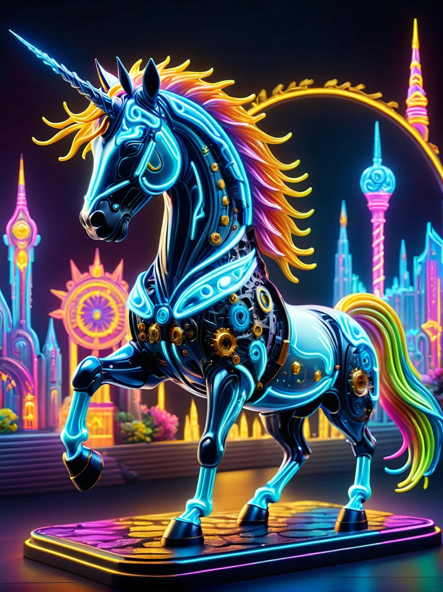 (Mechanical Neon Unicorn:1.5),mystery生物 , (mystery的霓虹机器), (Mechanobiology),Glowing neon lights,mystery,phantom,transparent,Bioluminescence,Holy Light,Fluorescence,charm,mystery,Vibrant colors,Detailed description,real,超级real,A spectacular technological fantasy,epic surrealism, Spectacular future fantasy,Vibrant colors,Ultra high saturation,Bright colors, (UHD, masterpiece, accurate, anatomically correct, super detail, 8k)