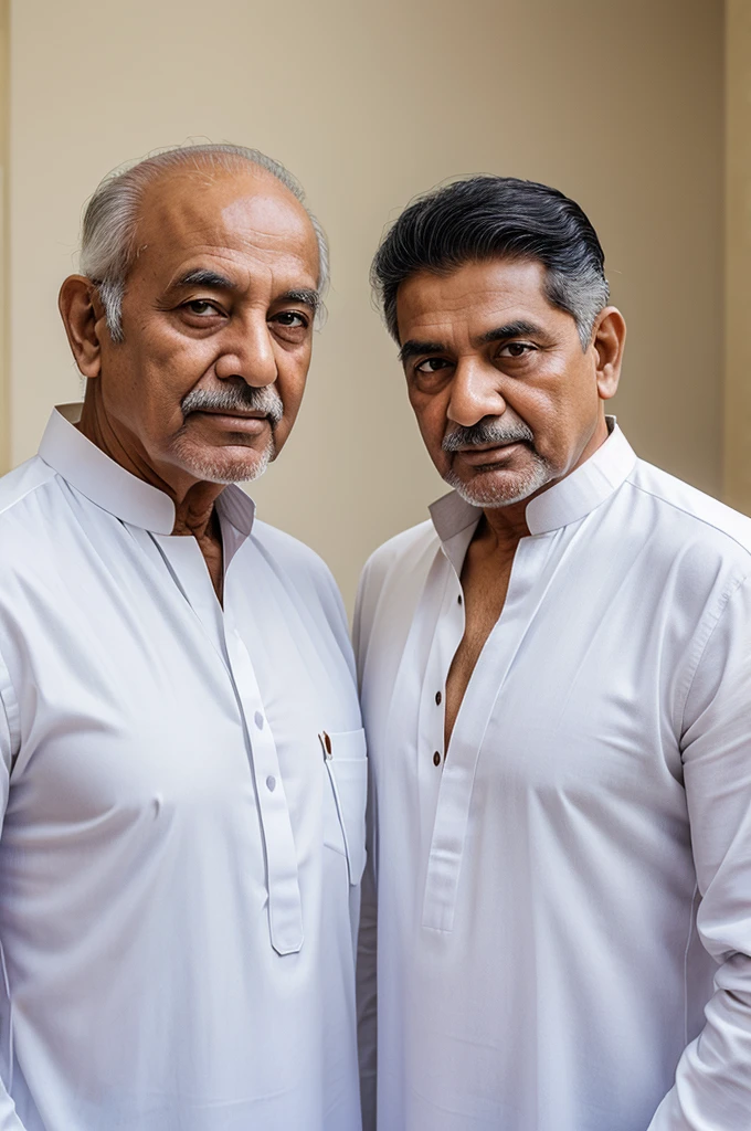 Portrait of grandfather father and son all wearing white kurtas