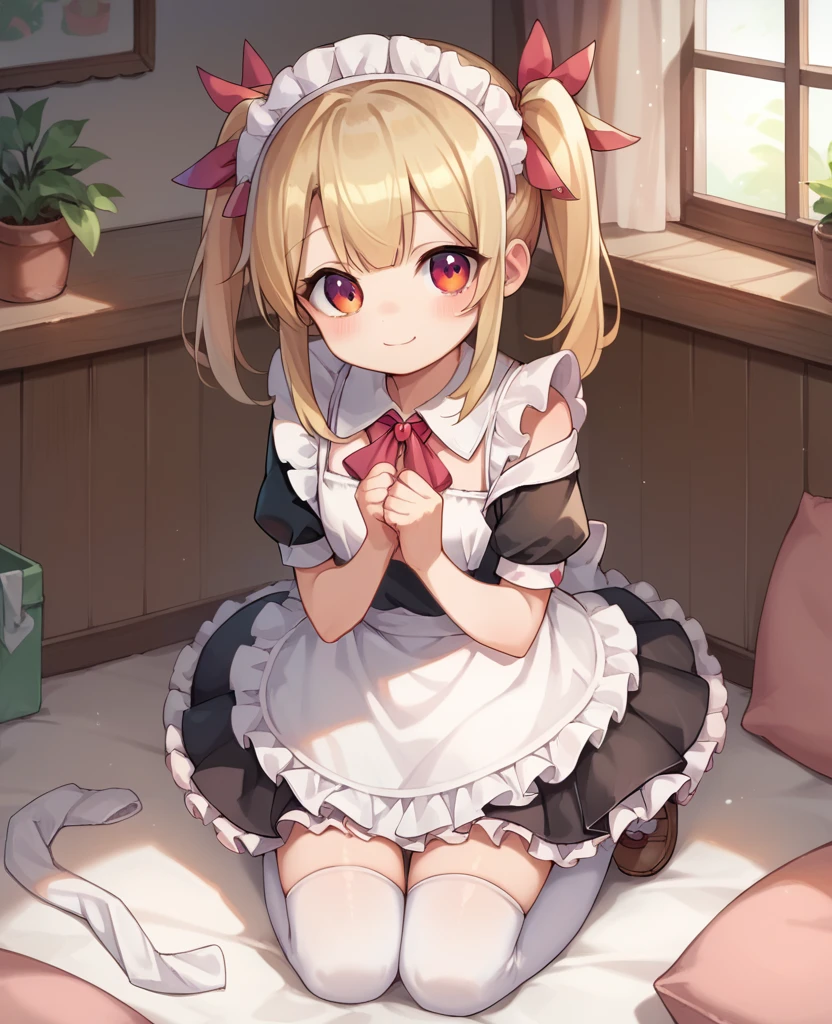 masterpiece1.0, best quality1.0, FHD1.0, female , 
loli,cute,cute,cute, cheerful, kneeling, looking at viewer, twintail, blonde,  , hair ribbon, thighhighs, ((((((frilled clothing)))))), ((((((off shoulder)))))), ((((((undone clothing)))))), ((((((mini skirt)))))), ((((((maid)))))), ((((((apron)))))), ((((((absurdres)))))), ((((((kawaii)))))), ((((((cel anime)))))),fullbody