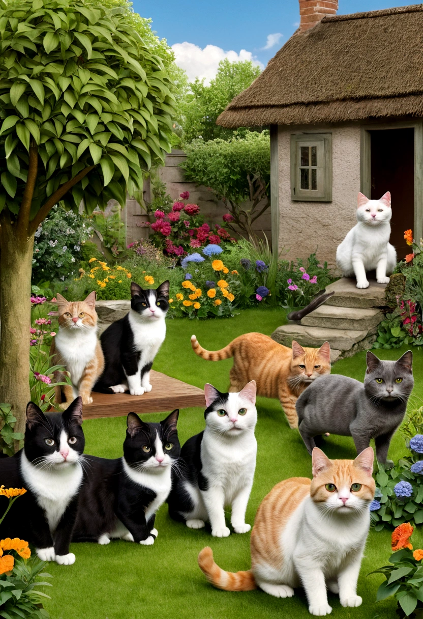 Cats gathering in the garden