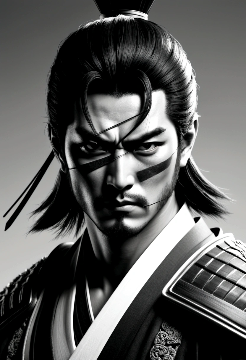 eyepatch, Samurai, monochrome,