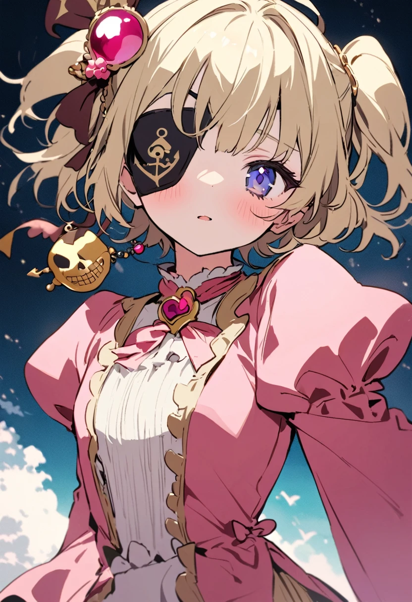 masterpiece, Highest quality, Illustration of the novel, High resolution, 18+ Adult content, Sensual, Intimate, Emotional, Passionate, romantic, sweet, Adorable, Innocent, Pure, Charmな, Charmな, Charm, mysterious, Charmな, Charmな, Immersive, Charmな, dream-like, Surreal, Imaginative, Whimsical, Artistic, Avant-garde, timeless, elegant, Sophisticated, chic, Sophisticated, personality, original, Charmな,(( Pirate:1.3)),((Eye patch:1.3))、Upper Body、(Little)