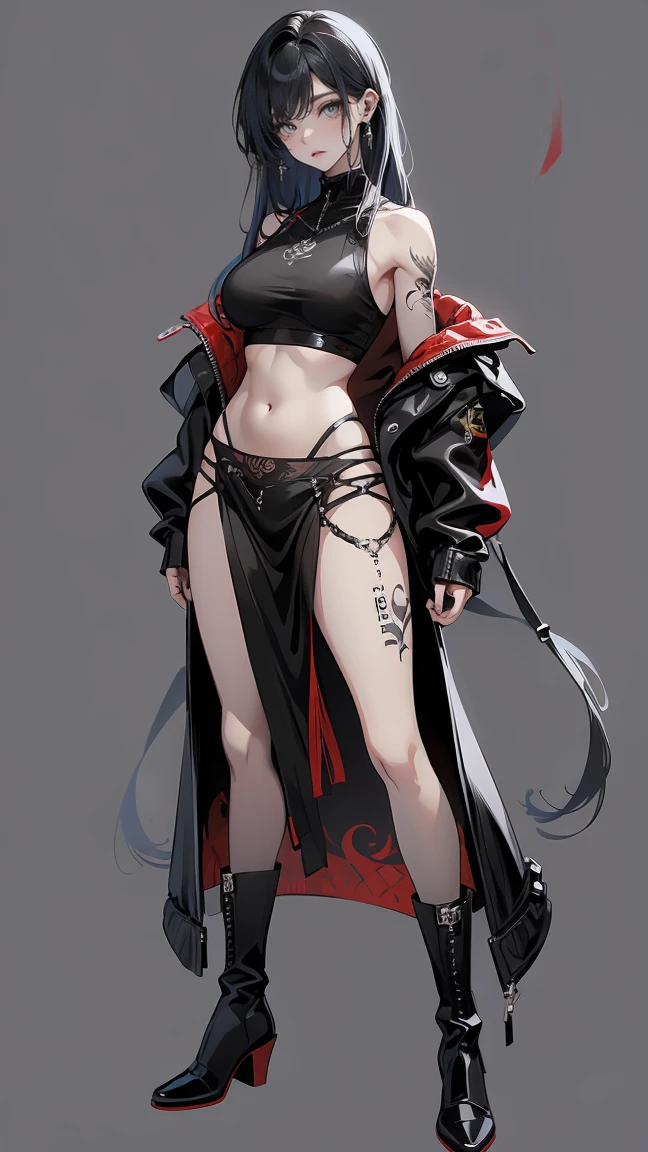 Highest quality、masterpiece、8k、Realistic、超High resolution、Very delicate and beautiful、High resolution、Muscle Girl、Perfect female body、Beautiful woman、Mature Woman、Blue Hair、long hair、Six Pack、One tattoo、Earrings、Toned body、big 、Black military uniform、Tank top、I can see your belly、Luxurious clothing、boots、cigarette、Wild Pose、Full body emphasis、Simple Background