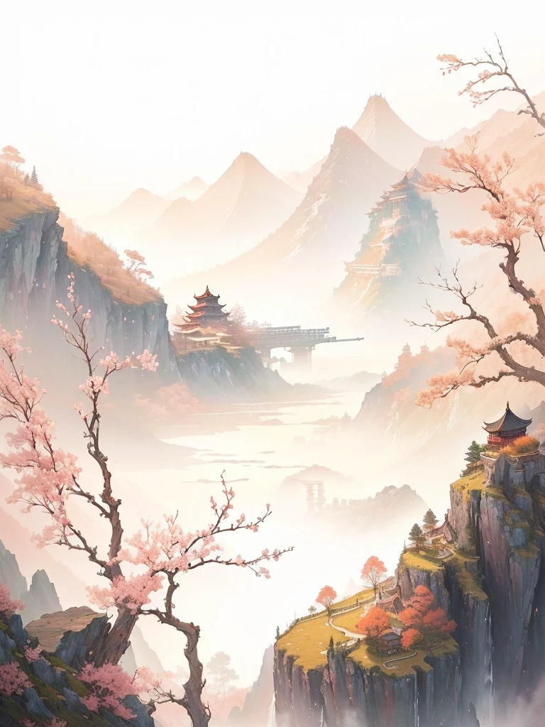 There is a landscape painting，A small tower in the background, Landscape Artwork, Chinese watercolor style, Anime Landscape, Anime Background art, Chinese艺术风格, Detailed scenery —width 672, Chinese, Anime beautiful peaceful scene, Landscape Art Detail, Beautiful art UHD 4K, Chinese scenery, Anime Landscape wallpaper, Anime Background, Fantasy Landscape Art，Oriental Aesthetics