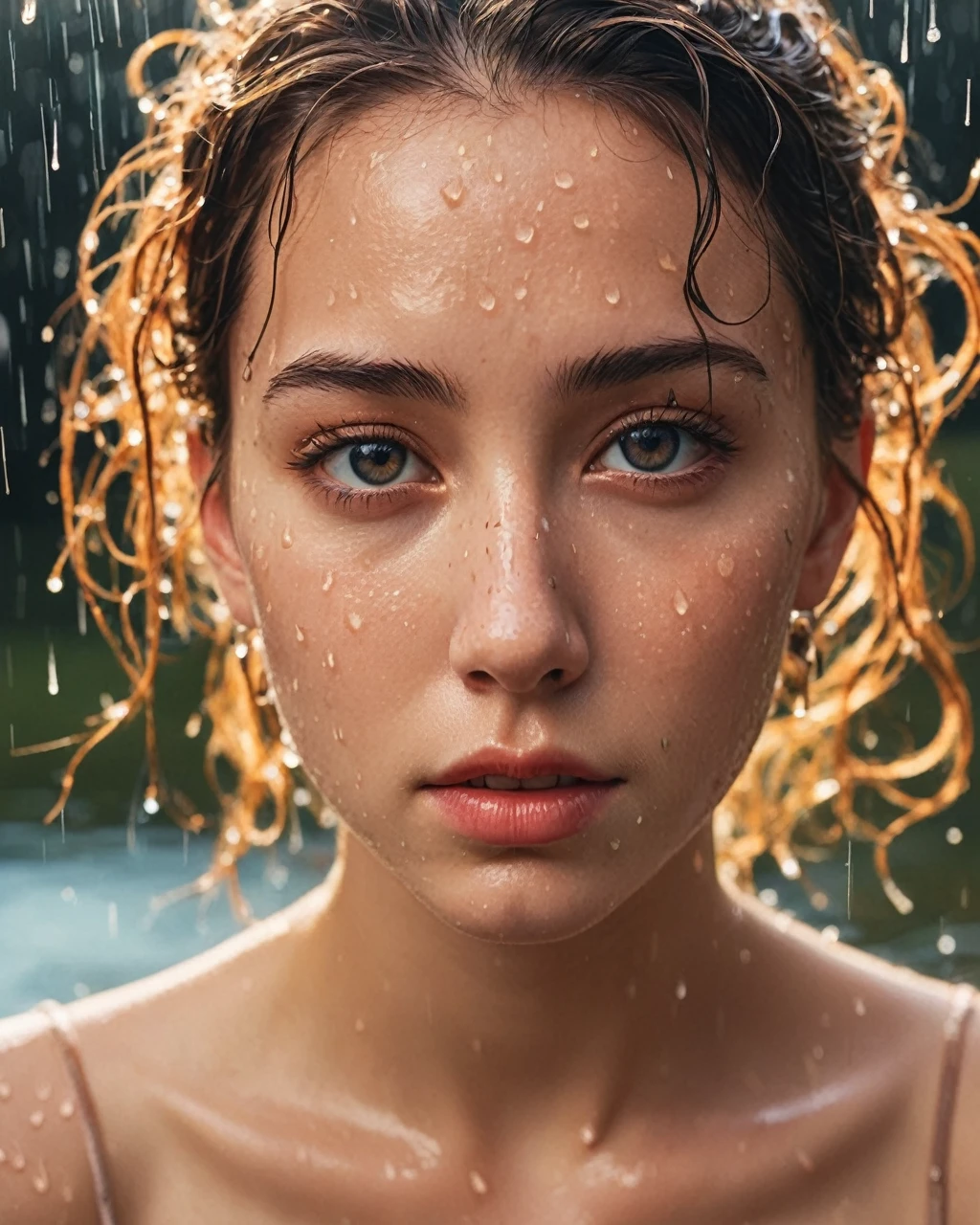 8k, masterpiece, best quality, style american-germany, surreal dramatic lighting shadow, (lofi, analog), kodak film by Brandon Woelfel Ryan McGinley,
background is wet tshirt (water drops:1.2), splash detailed,
1girl, perfect face, perfect eye, looking at viewer, (Authentic skin texture:1.3)