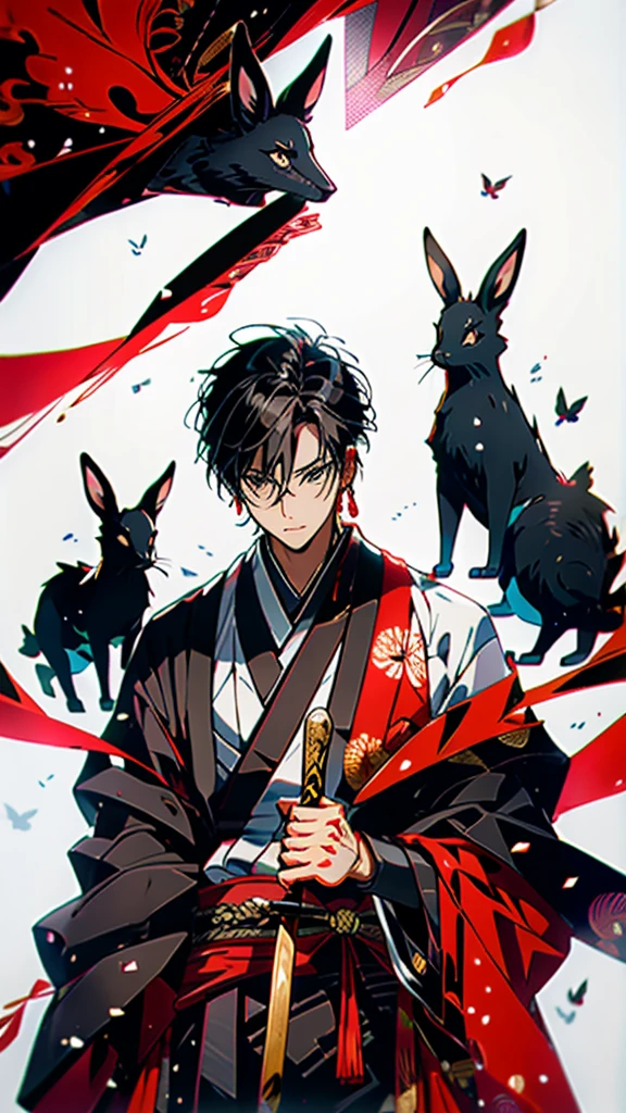 “Portray Okuninushi no Mikoto, the Japanese god of nation-building, with a magical mallet and surrounded by rabbits.”guy