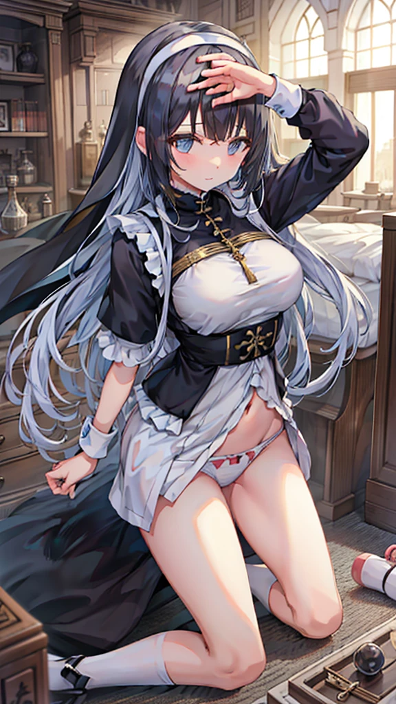 Nuns、Panties in full view、Light blue stripes々Panties、Big Breasts、beautiful girl、Praying、