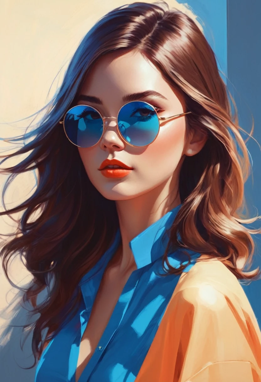 una mujer con un collar azul y gafas de sol puestas, una pintura digital de Ilya Kuvshinov, Tendencias en la sociedad CG, arte digital, obra de arte al estilo de guweiz, awesome art style, arte digital of an elegant, estilo artgerm, tendencia en artstration, in digital illustration style, retrato de alta calidad, tonos frios, estilo animado. 8k