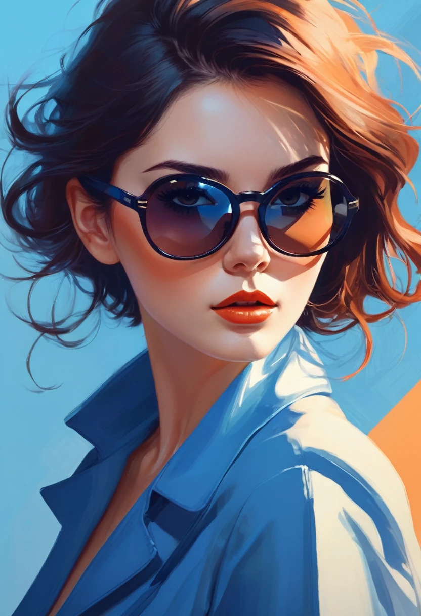 una mujer con un collar azul y gafas de sol puestas, una pintura digital de Ilya Kuvshinov, Tendencias en la sociedad CG, arte digital, obra de arte al estilo de guweiz, awesome art style, arte digital of an elegant, estilo artgerm, tendencia en artstration, in digital illustration style, retrato de alta calidad, tonos frios, estilo animado. 8k