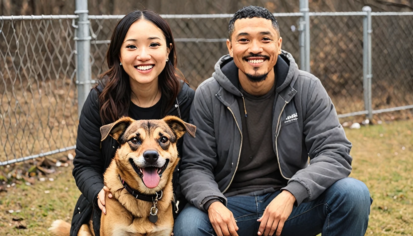 The author and his wife, Mocha, a mixed-breed dog they met at a shelter。
Moka looked a little nervous.、The couple is smiling fondly