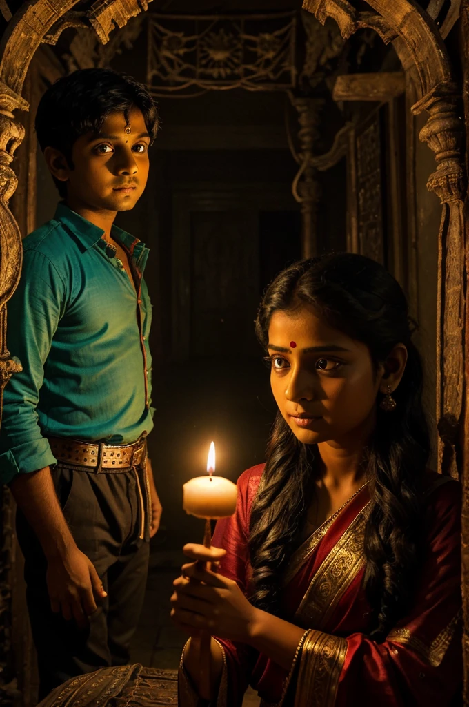 Title: **Bhoot Bangla Adventures**
Characters:
- **Ravi**: A fearless and adventurous young boy with a knack for getting into mischief.
- **Priya**: Ravi’s intelligent and cautious best friend, who always tries to keep him out of trouble.
- **Mr. Bhootiya**: The friendly yet mischievous ghostly caretaker of Bhoot Bangla, a haunted mansion deep in the heart of India.
- **Chotu**: A small, talkative monkey who is easily frightened but incredibly loyal to Ravi and Priya.
- **Dr. Haddi**: A cheerful and musical skeleton who resides in Bhoot Bangla and loves entertaining guests with his xylophone.
Setting:
- Bhoot Bangla, an ancient and eerie mansion surrounded by a dense, mysterious forest. The mansion is filled with enchanted paintings, floating candles, and secret passages that lead to unexpected adventures.
Plot Outline:
- Ravi convinces Priya and Chotu to explore Bhoot Bangla, despite its spooky reputation. They encounter Mr. Bhootiya, who welcomes them warmly and offers a tour of the mansion.
- Throughout their exploration, they encounter various friendly but spooky inhabitants of Bhoot Bangla, including Dr. Haddi and other supernatural creatures.
- Despite some initial fears, Ravi, Priya, and Chotu discover that Bhoot Bangla is not as scary as they thought. They have fun interacting with the ghostly residents and experiencing magical surprises.
- The adventure culminates in a heartwarming moment where Ravi, Priya, and Chotu realize the value of friendship and bravery in the face of the unknown.
- They bid farewell to their new ghostly friends, promising to return for more adventures in Bhoot Bangla next year.
**Additional Notes:**
- The story should blend humor with elements of adventure and mystery, appealing to young audiences who enjoy supernatural themes.
- Include playful interactions between the characters and the supernatural inhabitants of Bhoot Bangla, highlighting cultural elements and Indian folklore.
- End the story with a sense of war