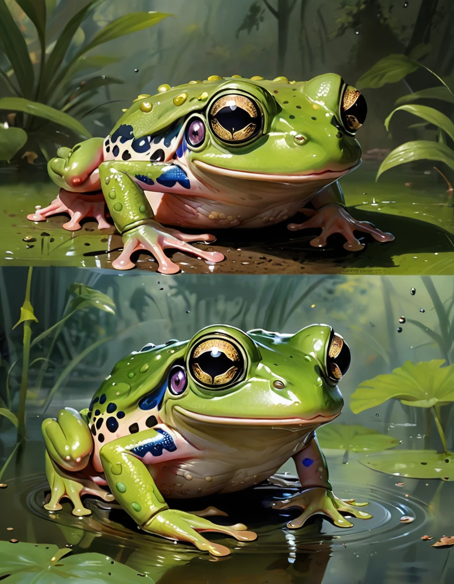 amphibians、Fantasy animal, Different species, Frog Base, Big eyes, Very sticky