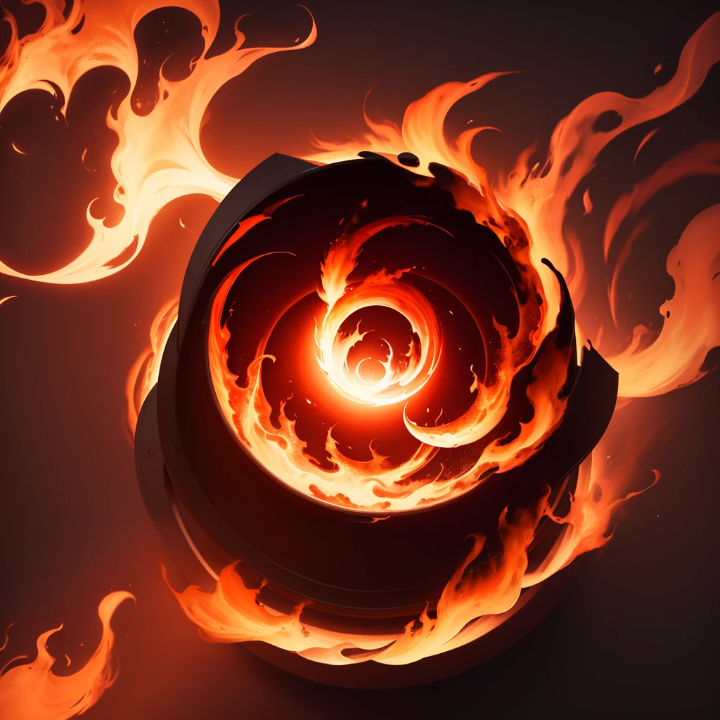 "Image of a circle of red and orange flames. "