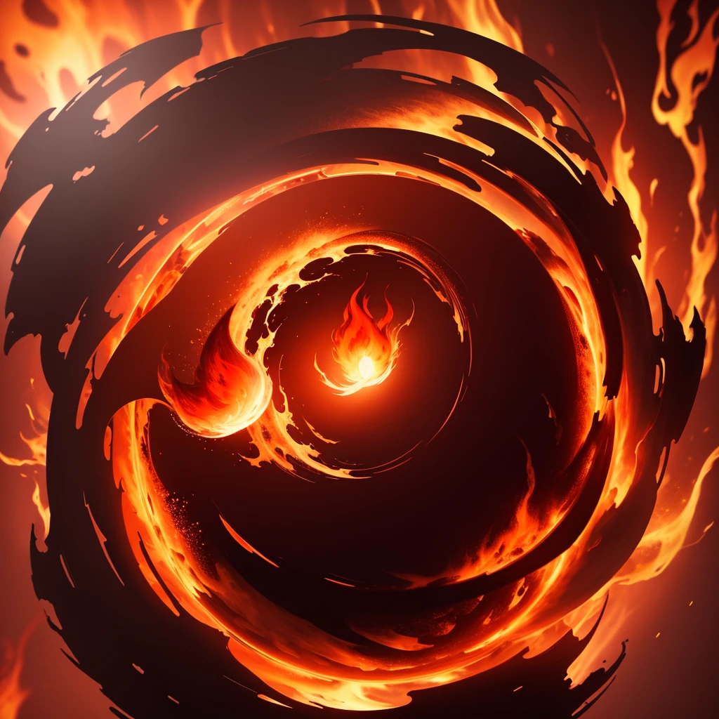 "Image of a circle of red and orange flames. "
