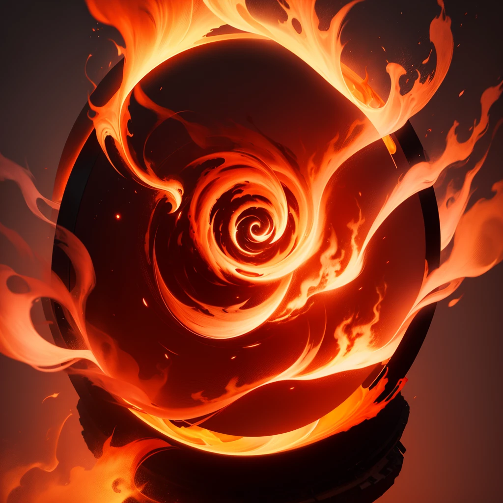 "Image of a circle of red and orange flames. "