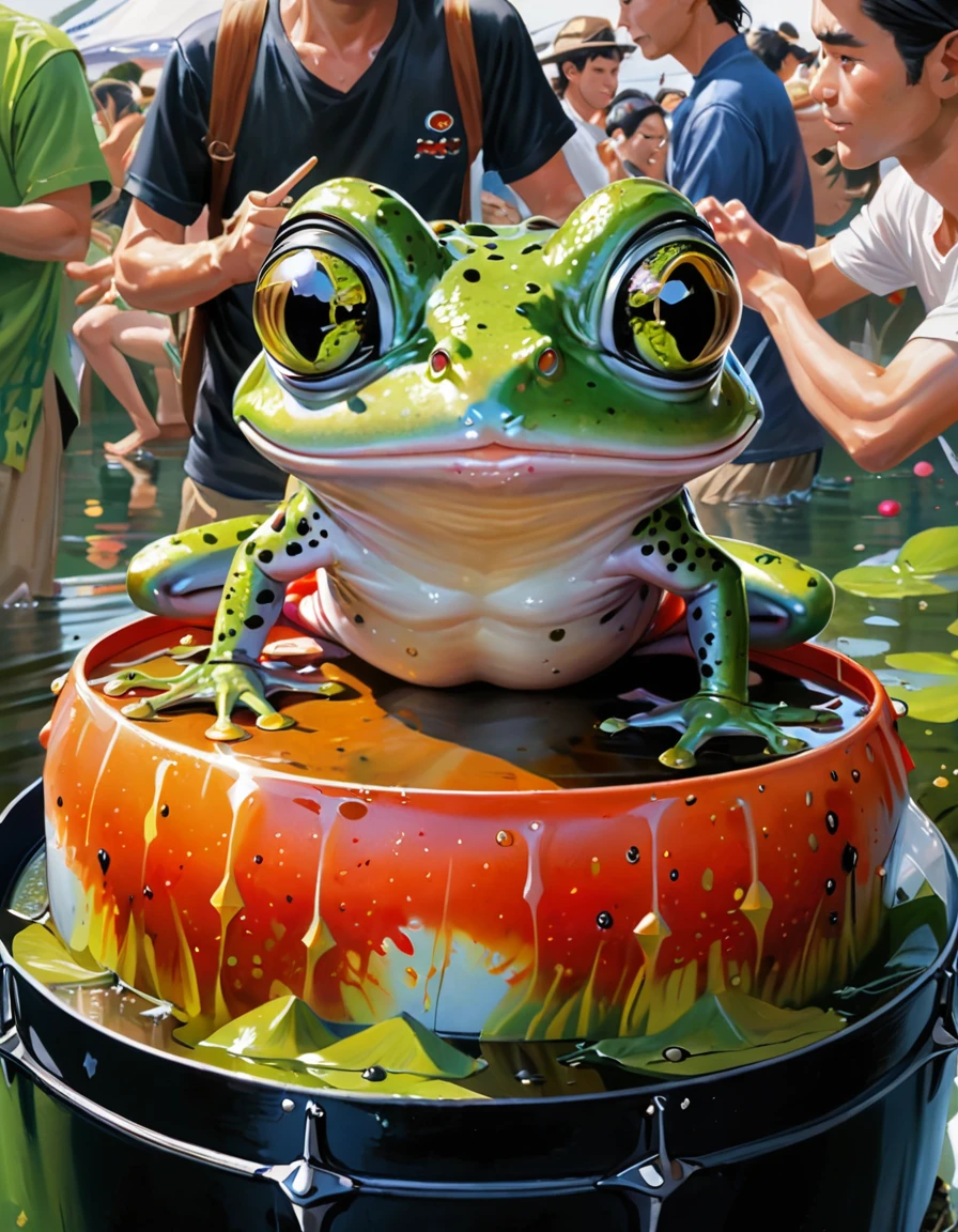 amphibians、Fantasy animal, Different species, Frog Base, Big eyes, Very sticky、festival、drum、Japan