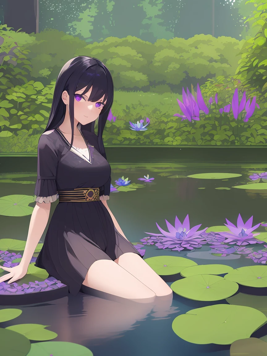 1girl, black hair, purple eyes, attractive, wide shot, looking at viewer, sitting in a pond covered in floating plants, water reflections, dynamic lighting, colorful, flowers, (swampland), scenery, (masterpiece), colorful dragonflies, wildflowers, birds, lotus flowers
モデル
    Anything V5