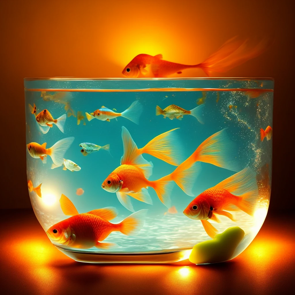 Cute Goldfish　A cute goldfish bowl with warm lighting