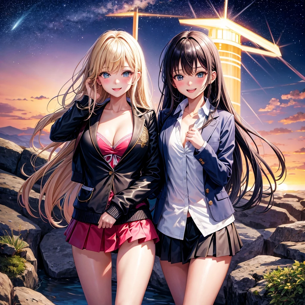 best quality，8K，smile，blazer，swimsuit，bikini，middle School girlultiple girls are depicted,Harem，idol group，starry sky background，photo shoot，long hair，wearing a cardigan，beautiful girlの国，leather jacket，girl&#39;s paradise，Beautiful Girl&#39;s Paradise，highest quality，big breasts，leather jacket，happy girl,horny girl，blue eyes，perfect face，standing position，She has her bangs down，fur jacket,Beautiful eyes，smooth hair，perfect eyes，beautiful girl，angel girl，multicolored hair colors，naughty girl，beautiful