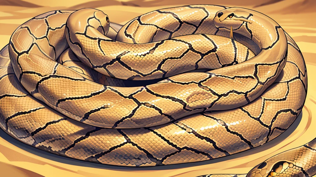 Snakes are attacking people., (A big snake is behind.:1.5) , In the middle of the desert