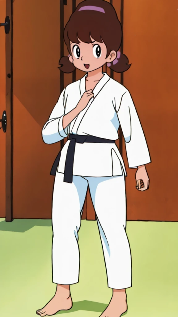 , highest quality, alone,1 girl,
Akko-chan、Long sleeve white judo wear、白いJudo pants、barefoot、gym、On the tatami、Judo Posture、Grit your teeth、fight。
Wearing a judo uniform、Black belt、