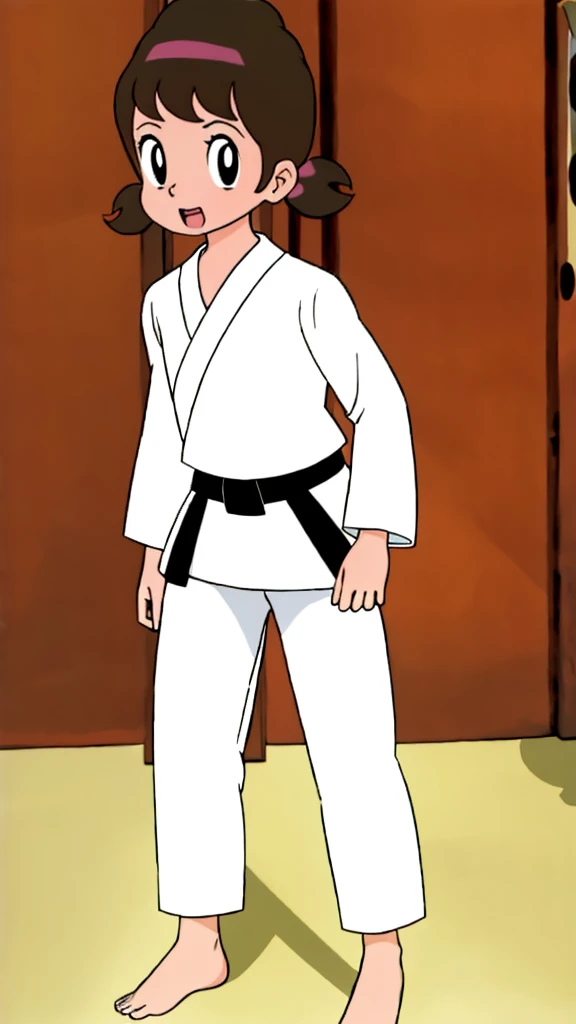 , highest quality, alone,1 girl,
Akko-chan、Long sleeve white judo wear、白いJudo pants、barefoot、gym、On the tatami、Judo Posture、Grit your teeth、fight。
Wearing a judo uniform、Black belt、