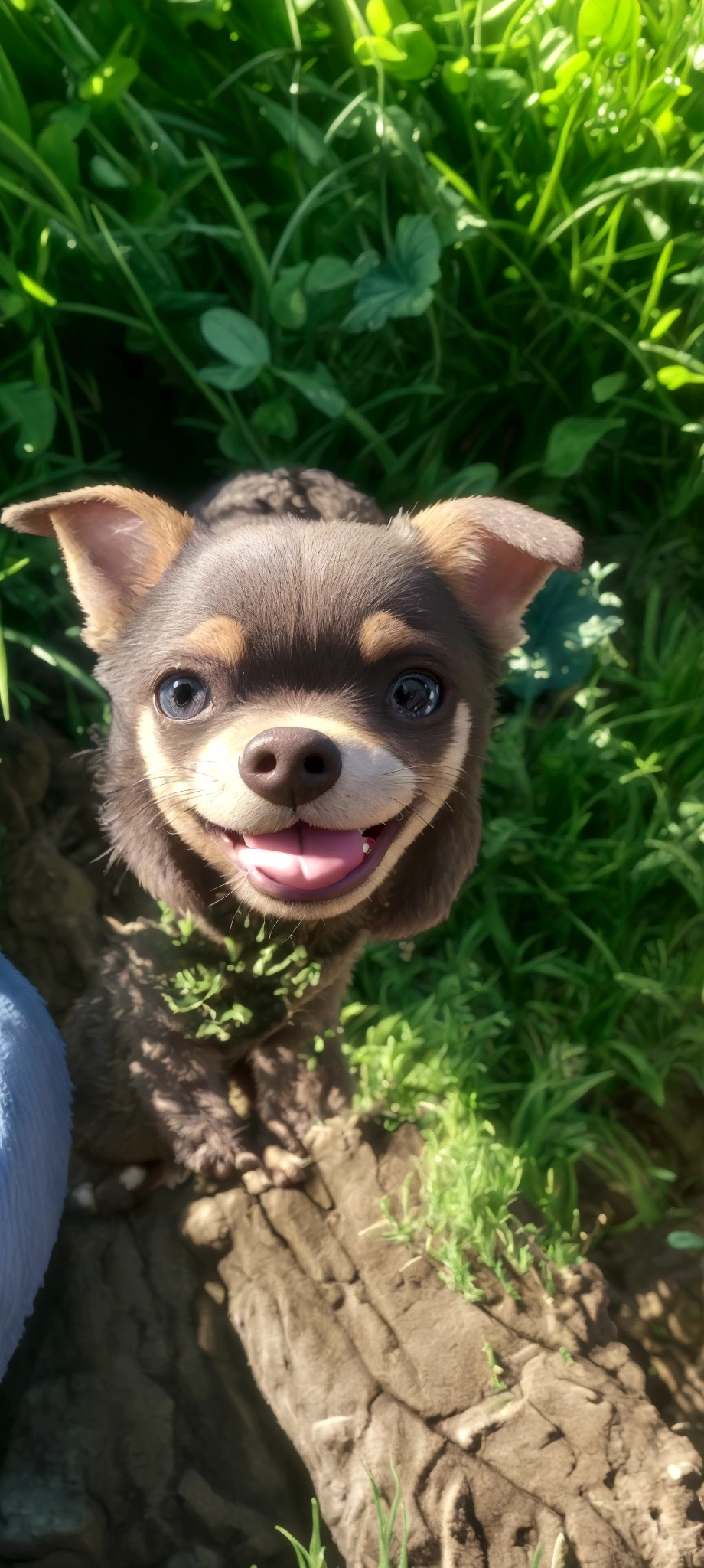 Personagem de desenho animado de um cachorro Chihuahua marrom escuro e marrom claro, lingua para fora quase sorrindo, animation character, Caractere estilizado, animation style rendering, 3D estilizado, Arnold Maya rendering, Stylized 3D rendering, toon render screenshot, Personagem 3D, Personagem 3D, Stylized 3D rendering, 3D character rendering, personagem de desenho animado, Personagem de close up, Pose de personagem, (Estilo Pixar) com fundo branco