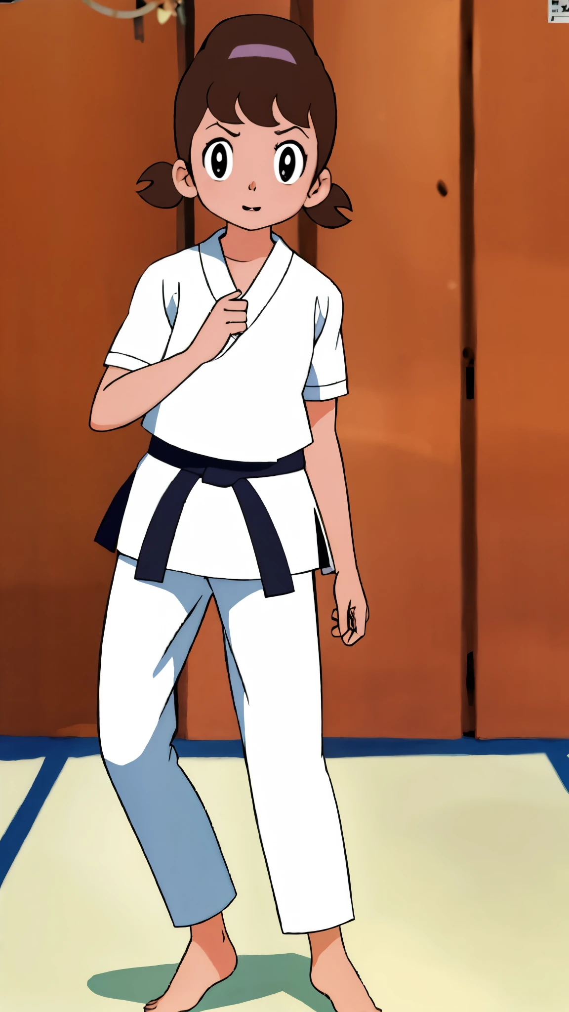 , highest quality, alone,1 girl,
Akko-chan、Long sleeve white judo wear、白いJudo pants、barefoot、gym、On the tatami、Judo Posture、Grit your teeth、fight。
Wearing a judo uniform、Black belt、Ready to fight、