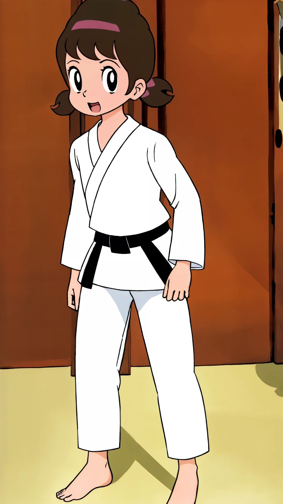 , highest quality, alone,1 girl,
Akko-chan、Long sleeve white judo wear、白いJudo pants、barefoot、gym、On the tatami、Judo Posture、Grit your teeth、fight。
Wearing a judo uniform、Black belt、