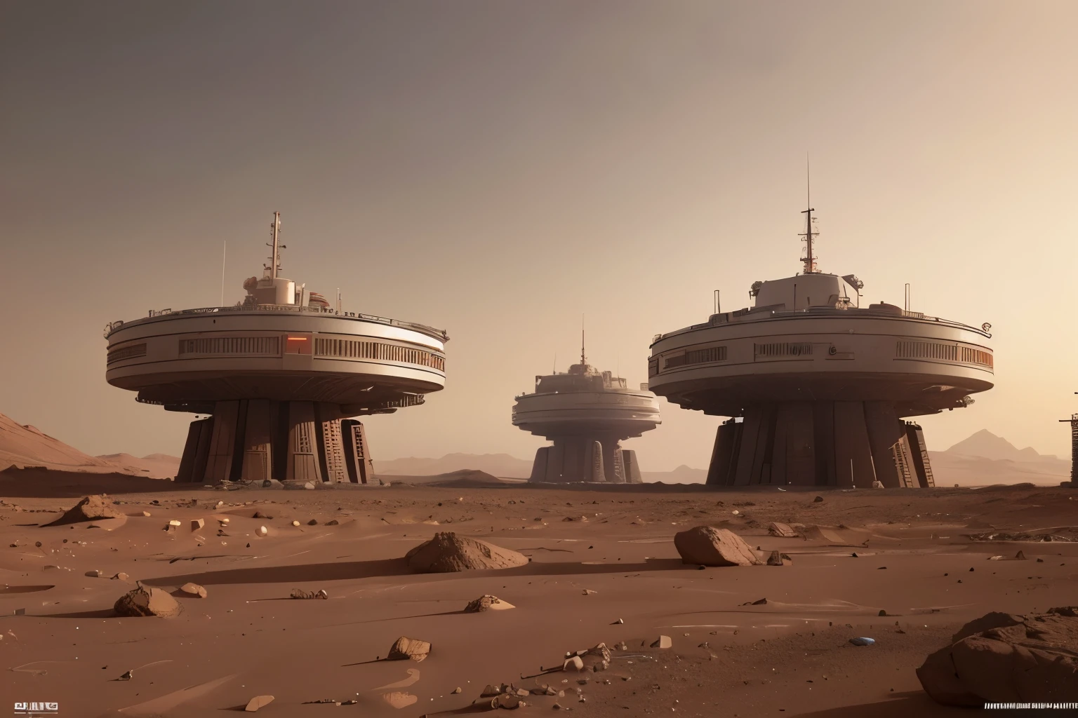 Multiple large bases on Mars，Chinese Mars base，There is a lot of mechanical equipment,(8K, best quality, masterpiece:1.2), (Practical, Reality:1.37), Extremely detailed，Wide-angle lens