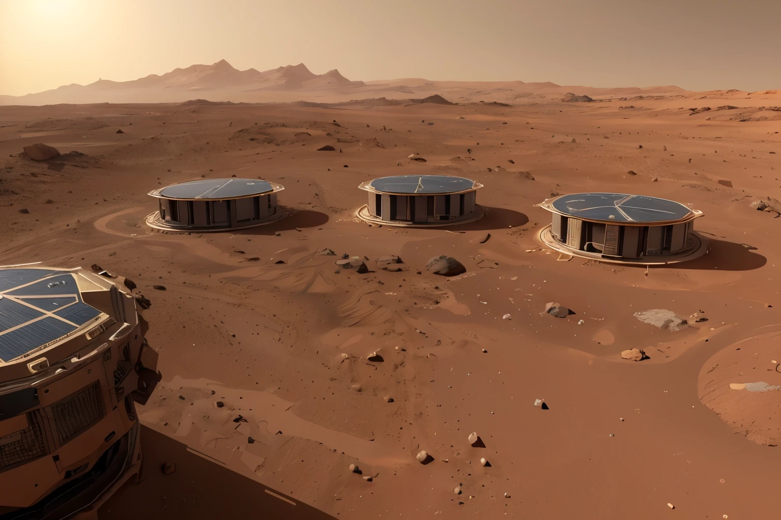 Multiple large bases on Mars,Chinese Mars base,There is a lot of mechanical equipment,(8K, best quality, masterpiece:1.2), (Practical, Reality:1.37), Extremely detailed,Wide-angle lens