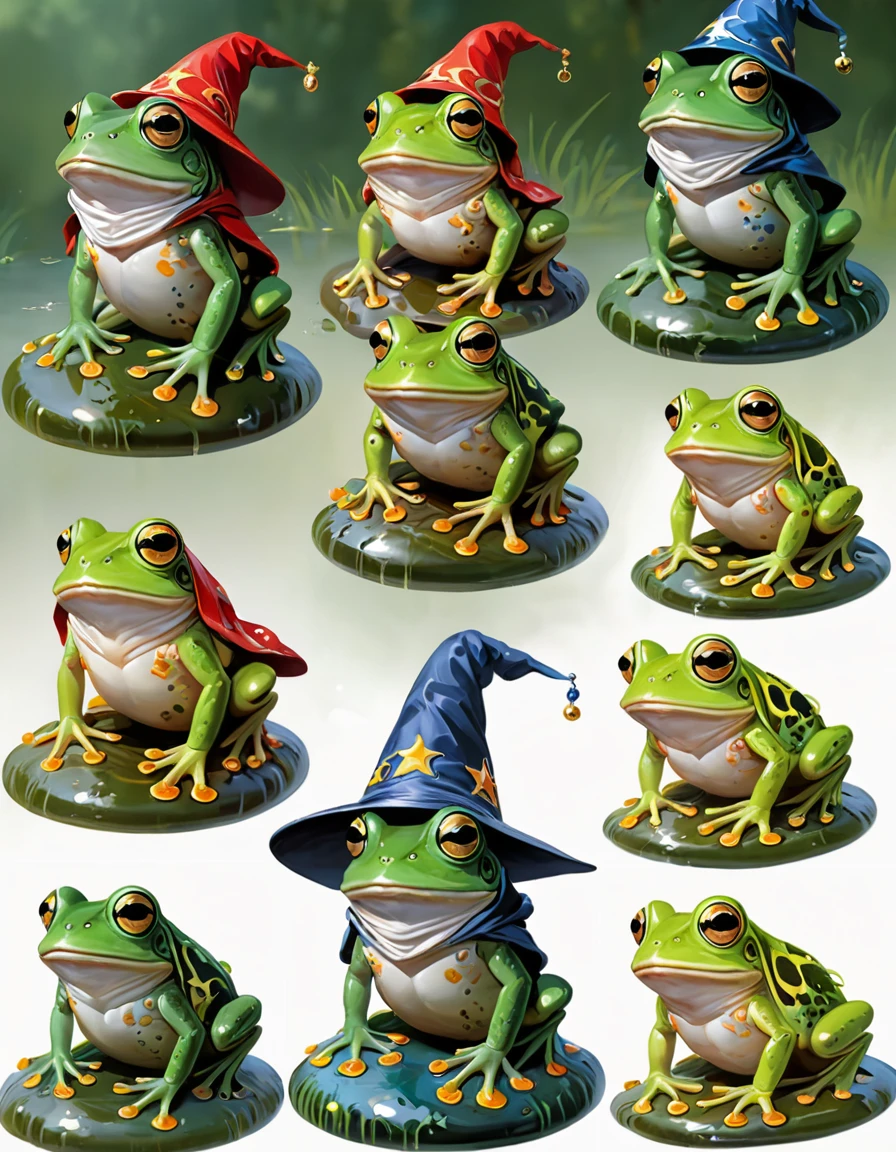 amphibians、Fantasy animal, Different species, Frog Base, Big eyes, Very sticky、Wizard、green