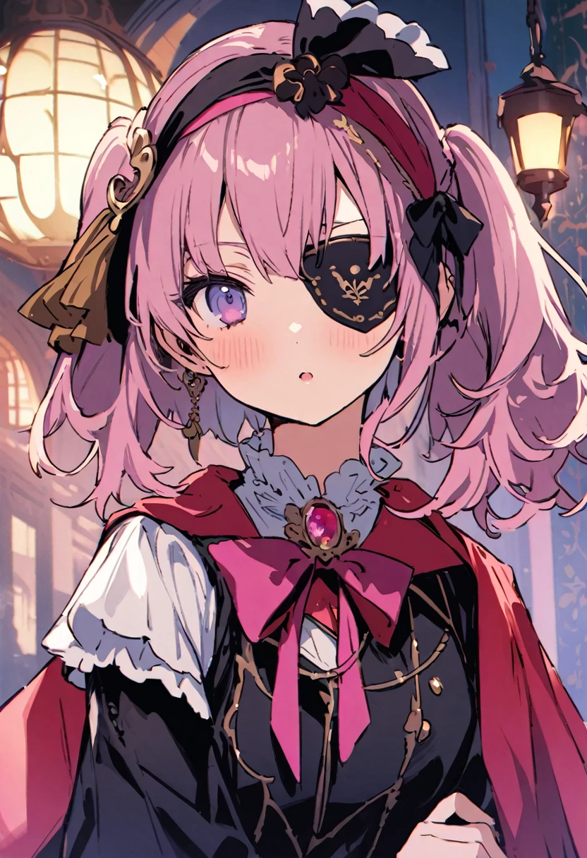 masterpiece, Highest quality, Illustration of the novel, High resolution, 18+ Adult content, Sensual, Intimate, Emotional, Passionate, romantic, sweet, Adorable, Innocent, Pure, Charmな, Charmな, Charm, mysterious, Charmな, Charmな, Immersive, Charmな, dream-like, Surreal, Imaginative, Whimsical, Artistic, Avant-garde, timeless, elegant, Sophisticated, chic, Sophisticated, personality, original, Charmな,((Loli Pirate:1.3)),((Eye patch:1.3))、((Upper Body:1.3))