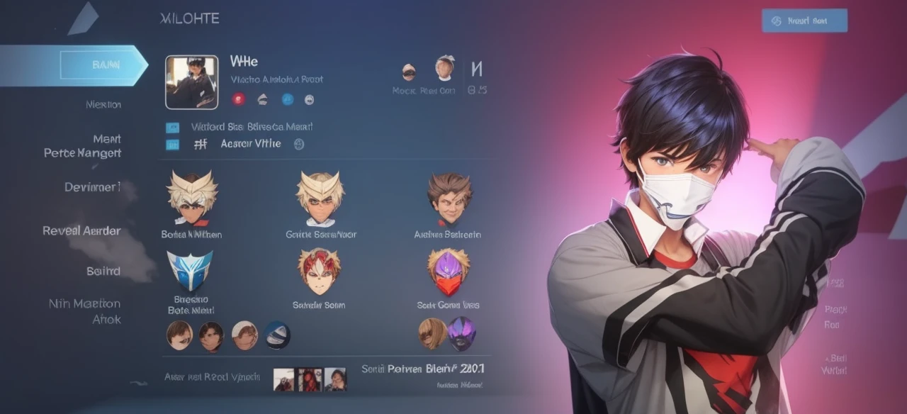 a white anime kid with black hair and black and brown eyes a light blue t-shirt with a red mouth mask