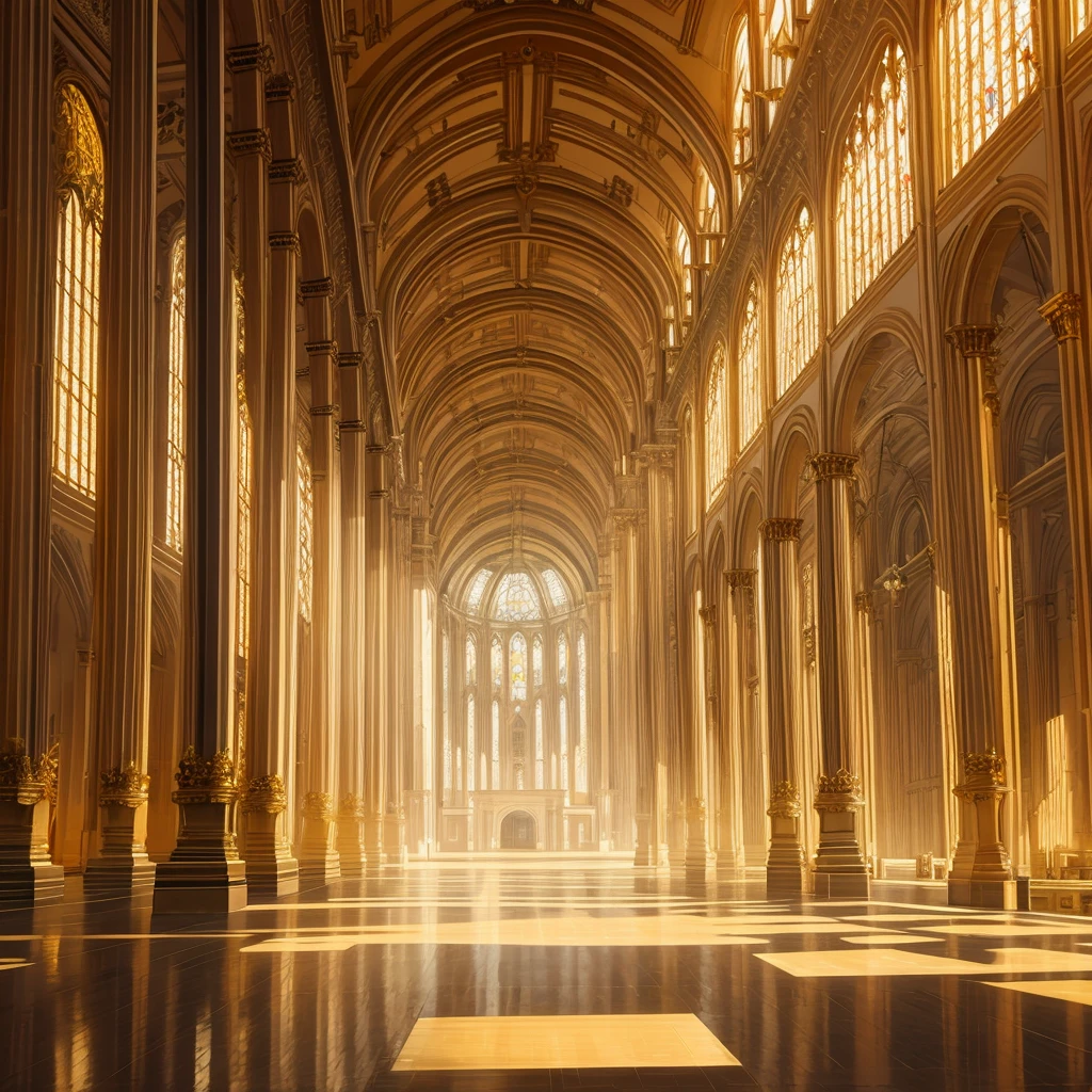 SF , Around a vast room of gold and glass , Natural elements , magic floating in the air , colorful elements , Attention to detail , Realistic