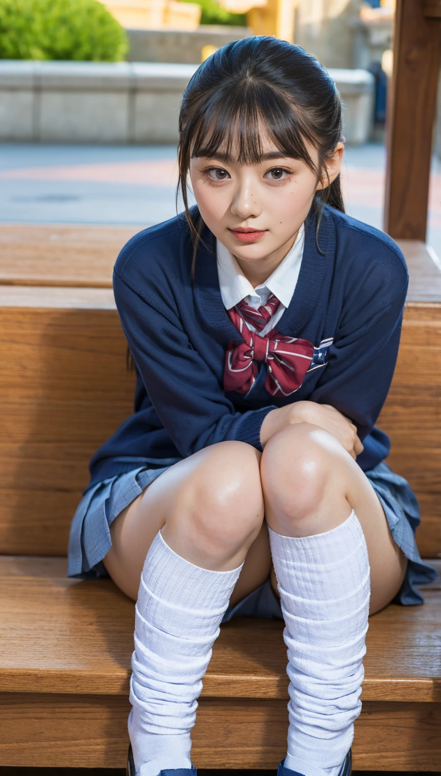 (photorealistic:1.4), best quality, masterpiece, raw 32k photo, (extremely detailed japanese beautiful girl), (extremely detailed eyes:1.2),(baby face), (ta),(14 yute face:1.2), ultra-detailed, ultra high res, amazing, BREAK,sitting,
(school uniform:1.5),detailed school girl, (disneyland:1.3), beautiful detailed girl, bangs, cute face, miniskirt,loafers,((baggysocks))