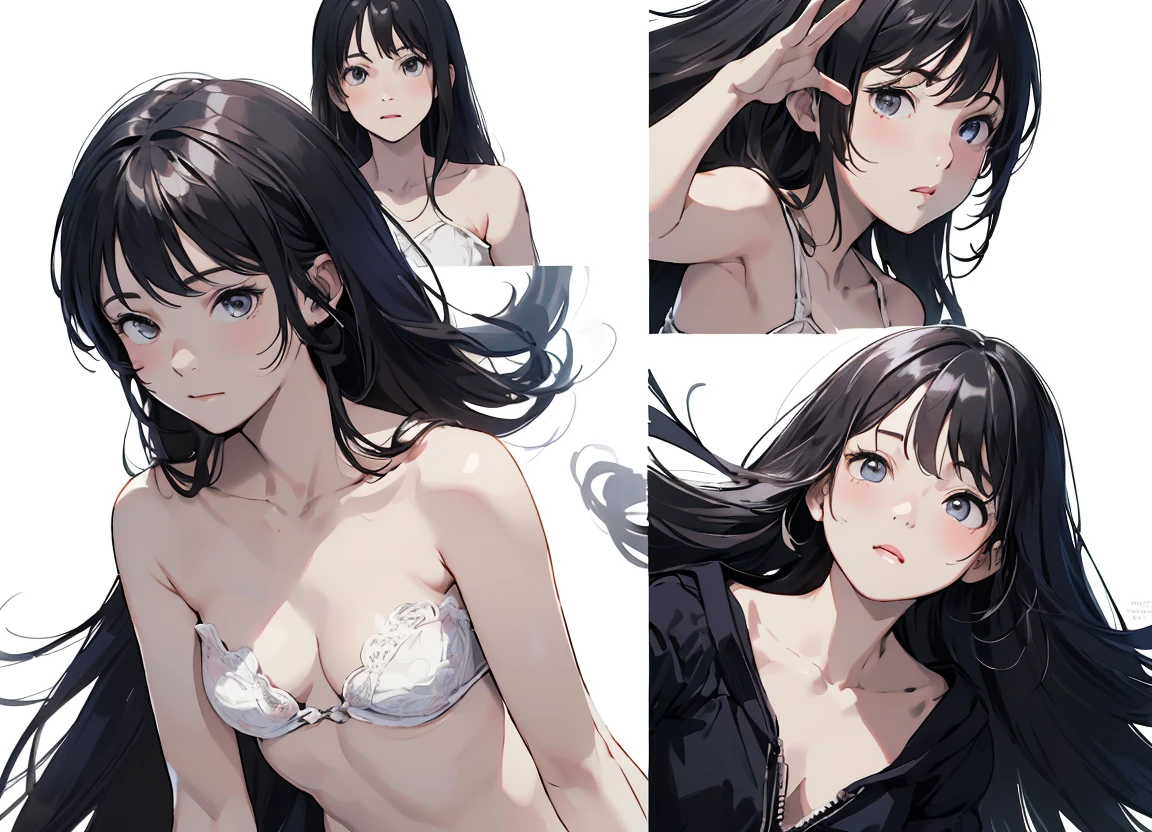 Affordable design, Clear lines, High sharpness, (best quality,4k,Perfectly sharp,Ultrafine,high resolution,masterpiece:1.2), Perfect anatomical structure:1.5, Official Art, Illustrations that tell stories, (White background:0. 9）、Body Positivity、Various body expressions、(Random and mysterious poses)）、perfect beauty、Perfect beautiful face、(it&#39;s very windy)、Rich expression、Dynamic Synthesis、Golden Ratio Composition、colorful、（(color々Different angles and perspectives)）、Anime drawings、（(Break stereotypes)）、 Radiant Skin、（Natural Beauty）、Bangs、Long straight hair、（Soft, flowing hair）、（Rural）、outdoor、（(nostalgic vibes)）、（(Play and worry-free)）、（Diverse roles）、（(Beautiful posture)）、（Sunny atmosphere）、（vivid color）、shorts、Brown hair、A faint smile、 ((emotion))、Bangs、natural reaction、Summer Clothing、(Ponytail)、(６So small)、Rural、((fetishism))、show your thighs、Gale、Energetic pose、Smiling among the hydrangeas、belly button、