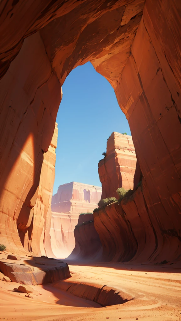 Snake opens mouth, cave in the middle of the desert,