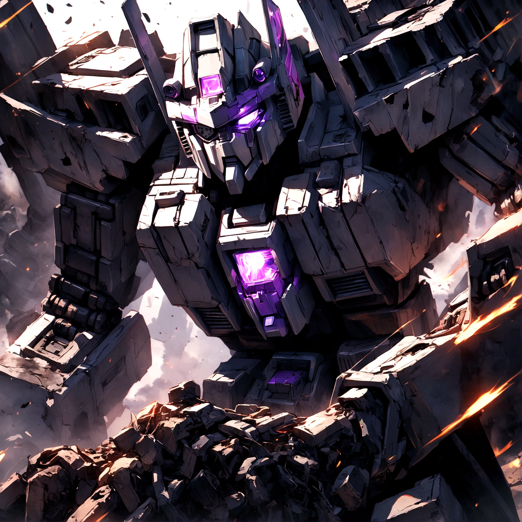 Transformers G1 Megatron, heavily damaged, he has lots of improvised repairs and an eyepatch. Furious