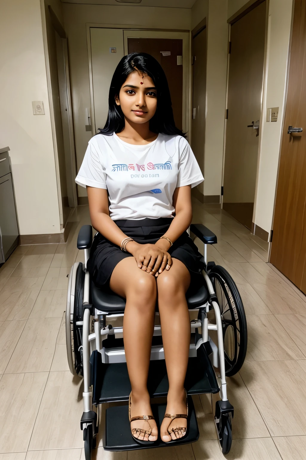 a 25 year old indian women sitting in a wheelchair at hospital
