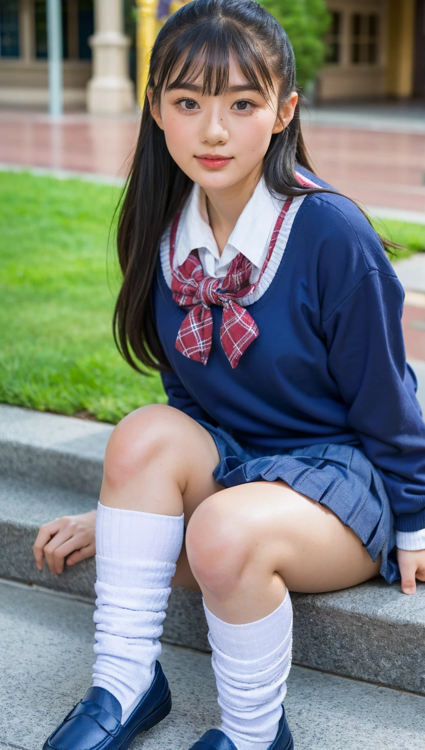 (photorealistic:1.4), best quality, masterpiece, raw 32k photo, (extremely detailed japanese beautiful girl), (extremely detailed eyes:1.2),(baby face), (****ta),(************),(cute face:1.2), ultra-detailed, ultra high res, amazing, BREAK,sitting,
(school uniform:1.5),detailed school girl, (disneyland:1.3), beautiful detailed girl, bangs, cute face, miniskirt,(loafers),(baggysocks)