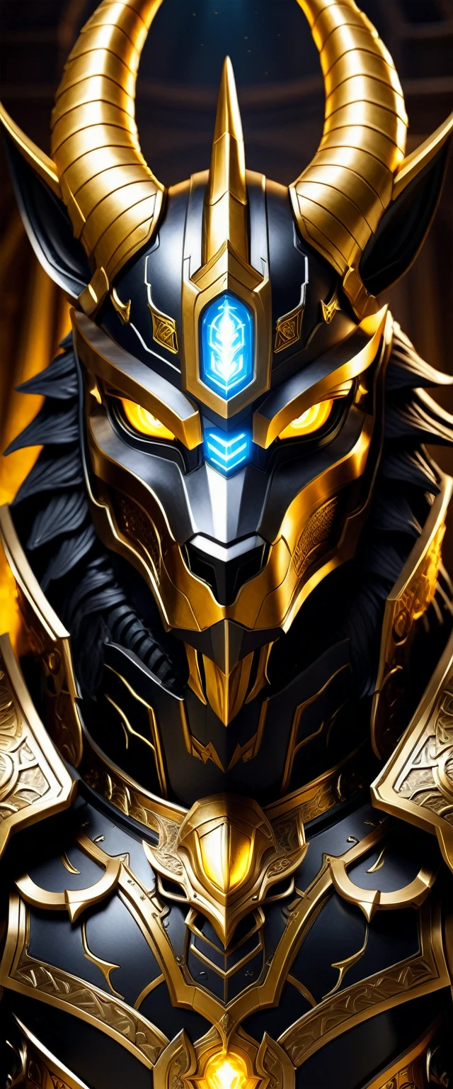 movie lighting, Horned golden-headed creature, Portrait of Dragon Knight, Mysterious Anubis Valkyrie, Super detailed fantasy characters, Robot dragon portrait, Sleipnir's photo, ghost of anubis, 4K detailed fantasy artwork, Polaroid Trend, zbrush contest winner, Created using zbrush, zbrush central tournament, warrior on horseback, (Covered in blood from head to toe)., v-shaped eyebrows, chiaroscuro, sparkle, diffraction spikes, overexposure, UHD, masterpiece, ccurate, anatomically correct, super detail, high details, award winning, best quality, highres, high quality