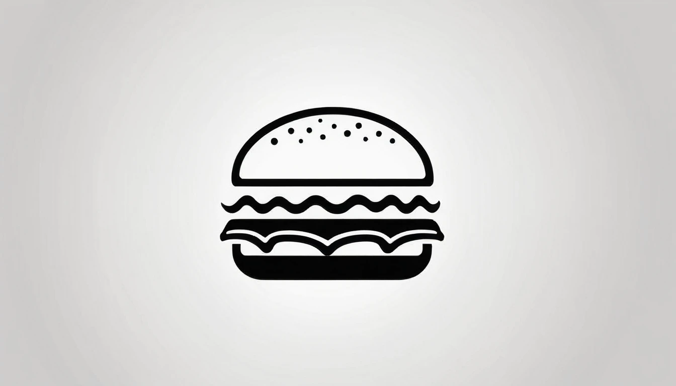 negative space logo silhouette burger shape , low detail, luxury, very simple, connocation, vector, 2D, modern white and black company logo